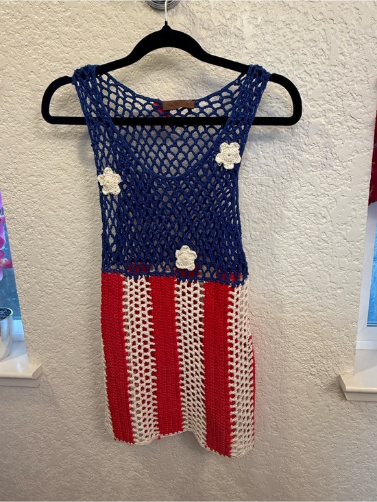 The Classic Other - American Flag Handmade RedWhiteBlue Crochet Tank Top&Cover-Up  Small The Classic